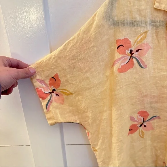 RAILS S Marley tie yellow floral spring short sleeve linen blouse shabby chic - Picture 6 of 13